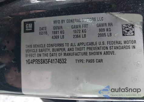 2015 Buick Verano Convenience Group из США, поврежденный, VIN 1G4PR5SK5F4174532